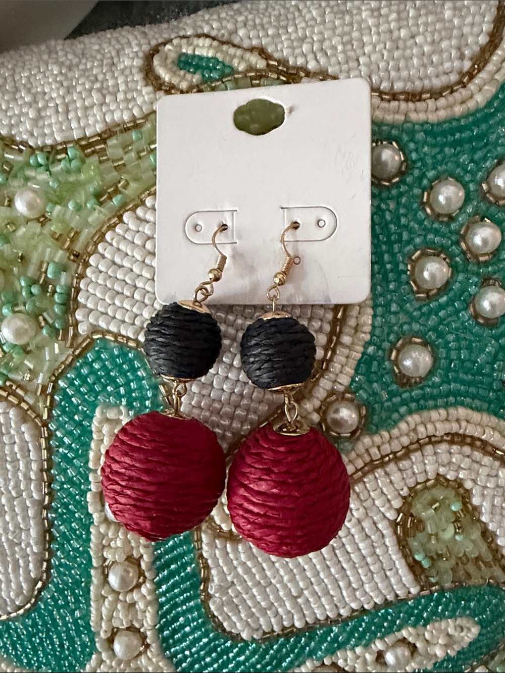NWT GAMEDAY Black and Maroon Double Ball Drop Bauble Earrings 🏈